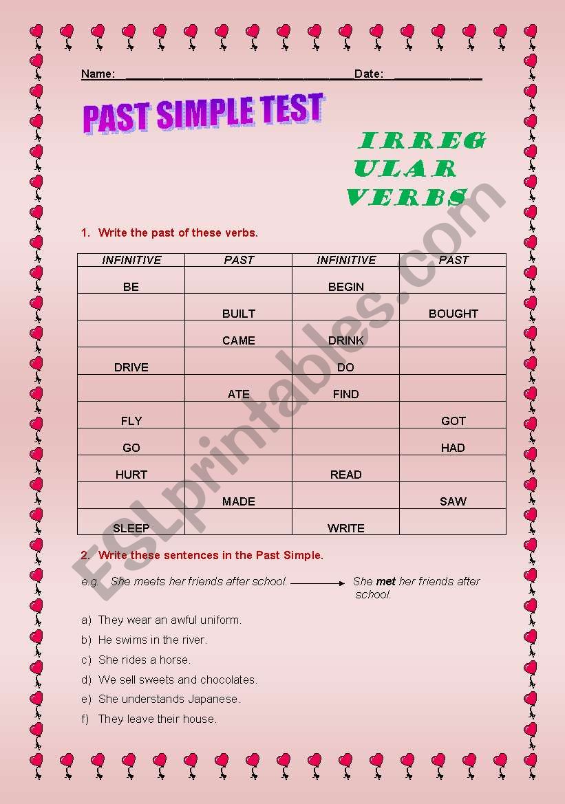 Past Simple Test - Irregular verbs