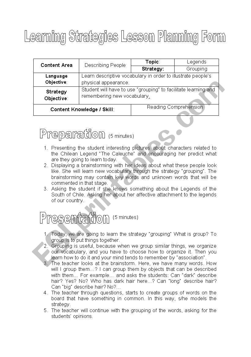 Teching Strategies Lesson Planning Form