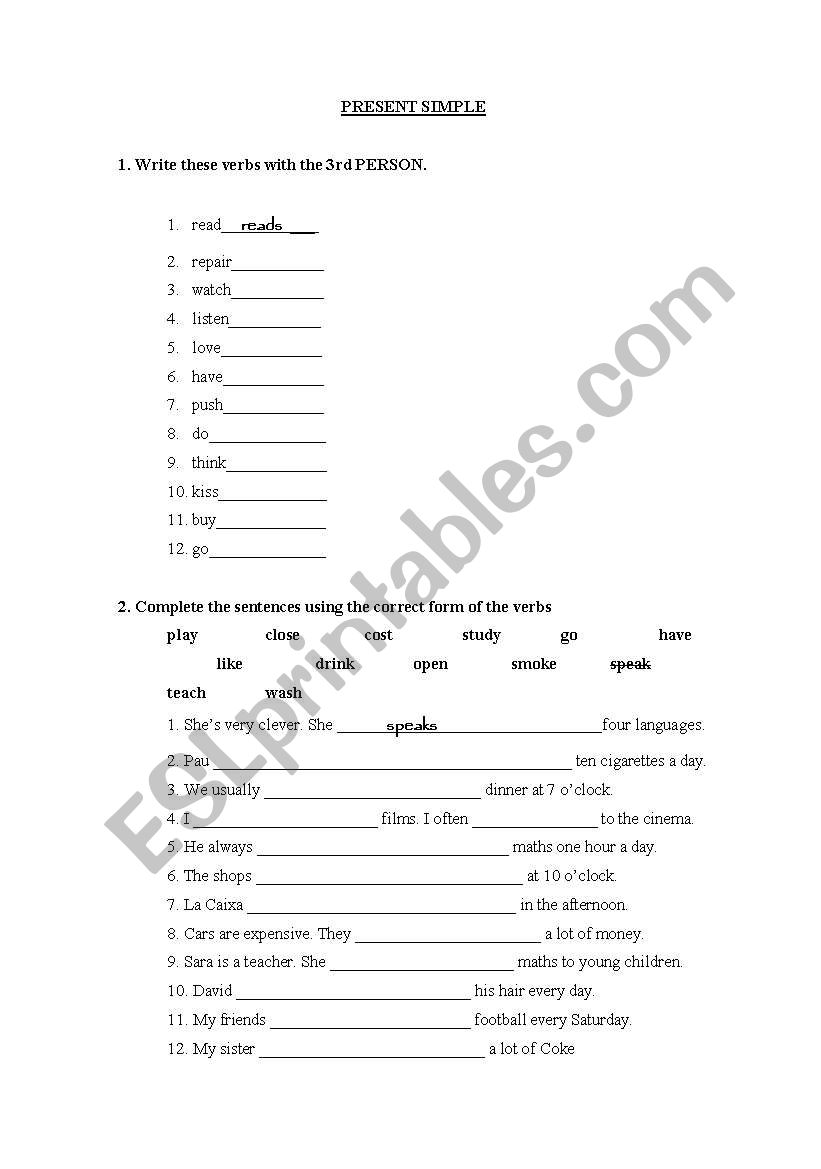 Present simple worksheet