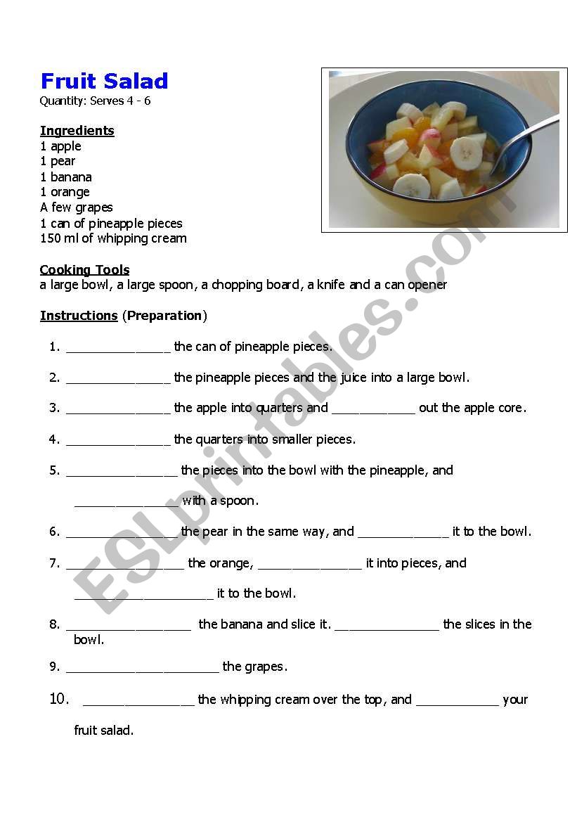 Easy Fruit Salad Recipe worksheet