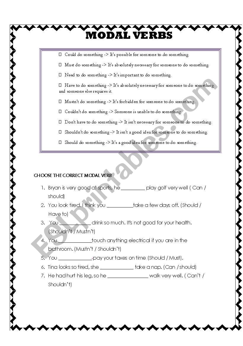 modal verbs worksheet