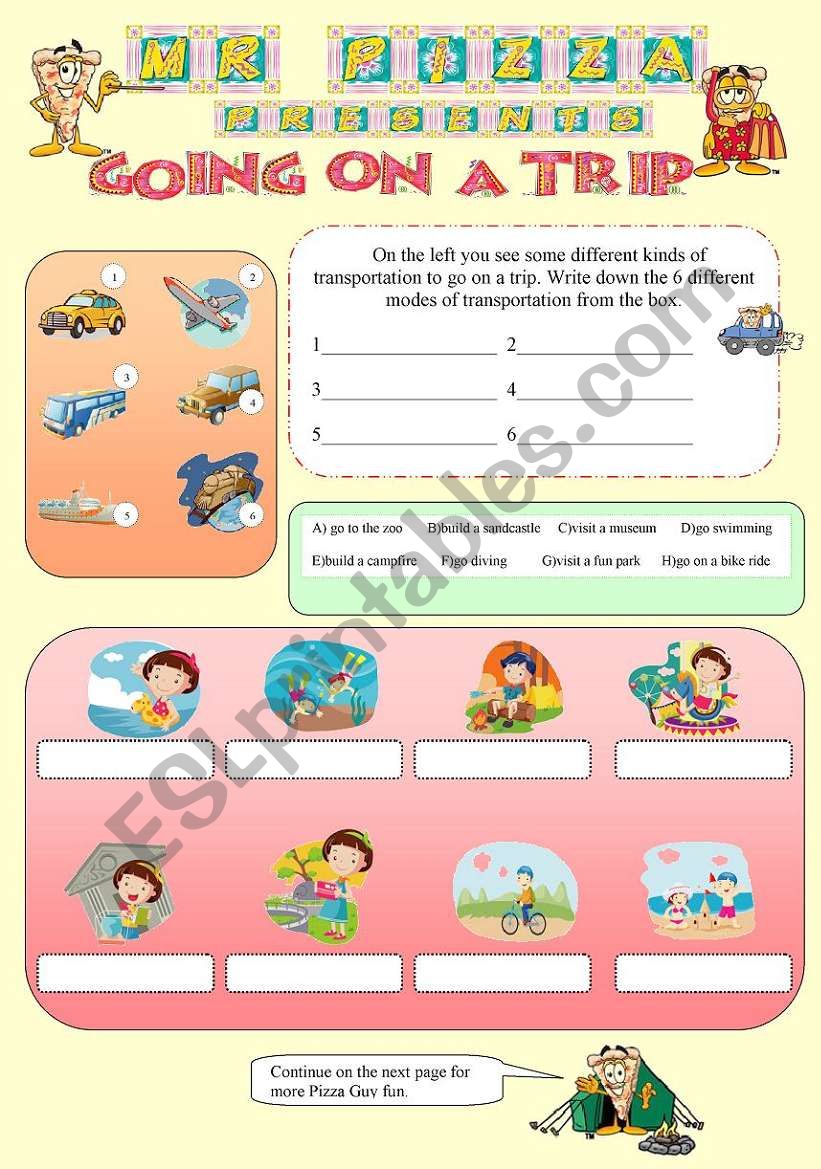 Mr. PizzaÂ´s Going on a trip worksheet