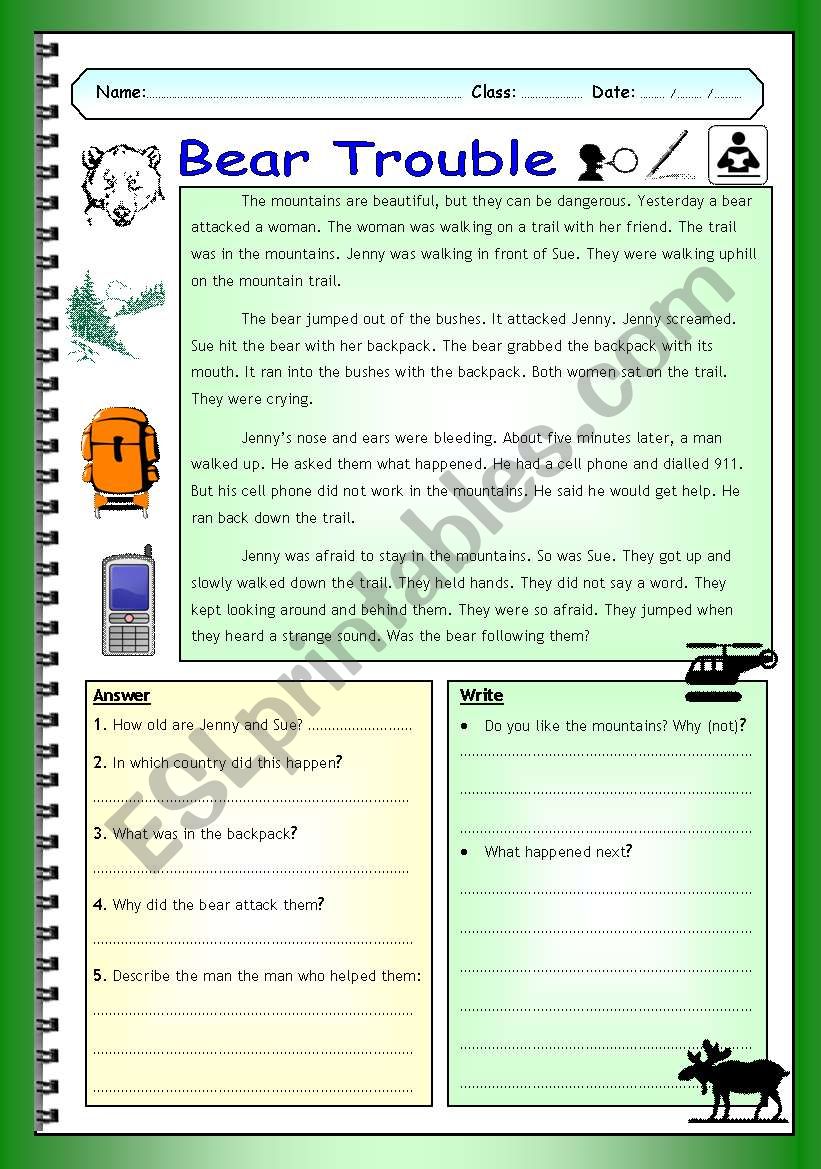 Imaginative Reading Comprehension - Bear Trouble (Elementary)