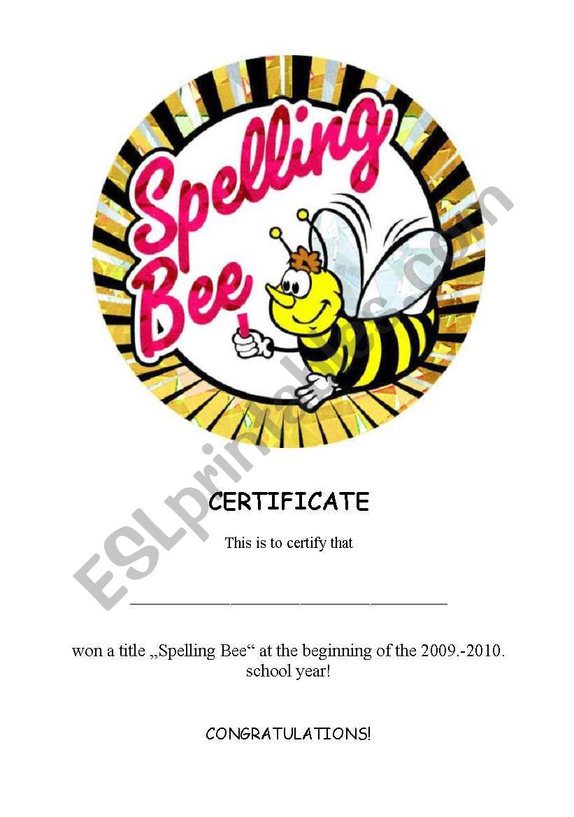 Cerificate for the Spelling Bee Contest