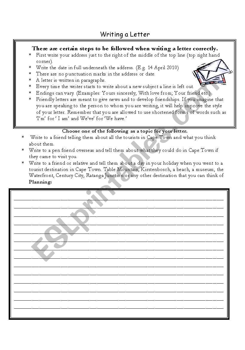 Writing a letter worksheet