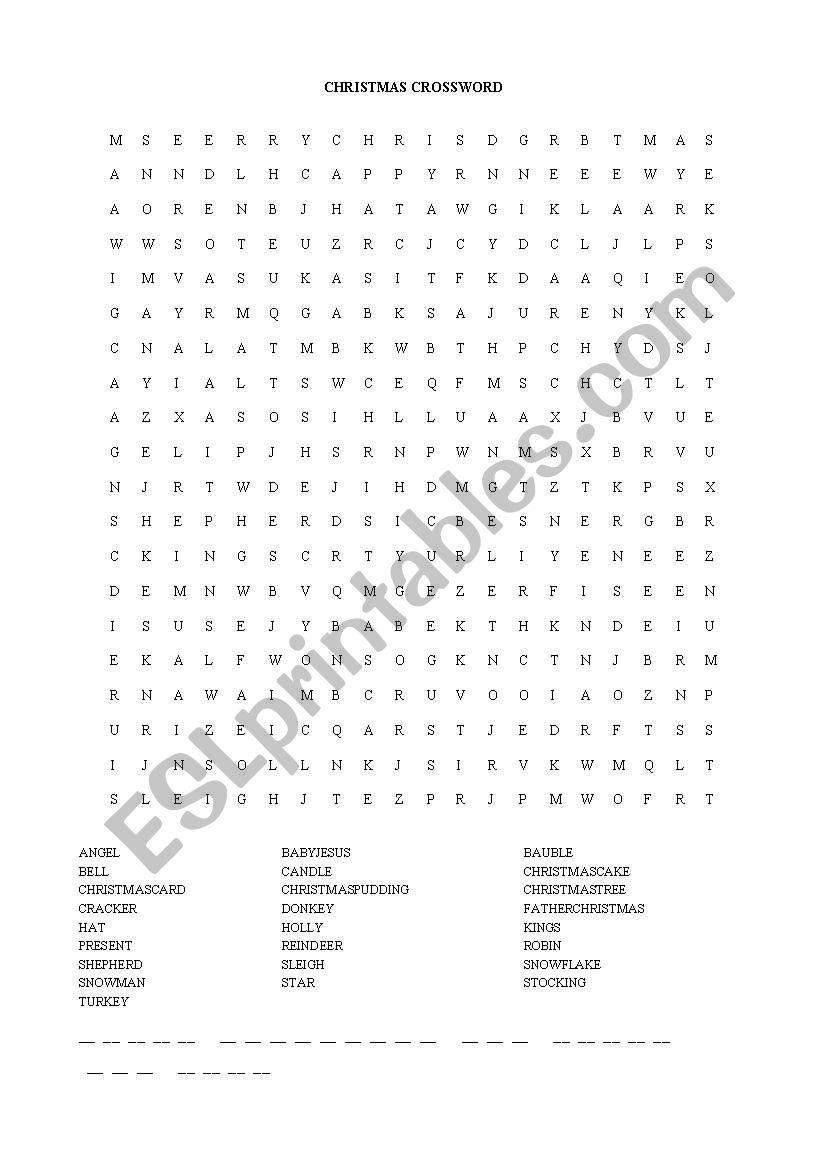 Christmas crossword worksheet