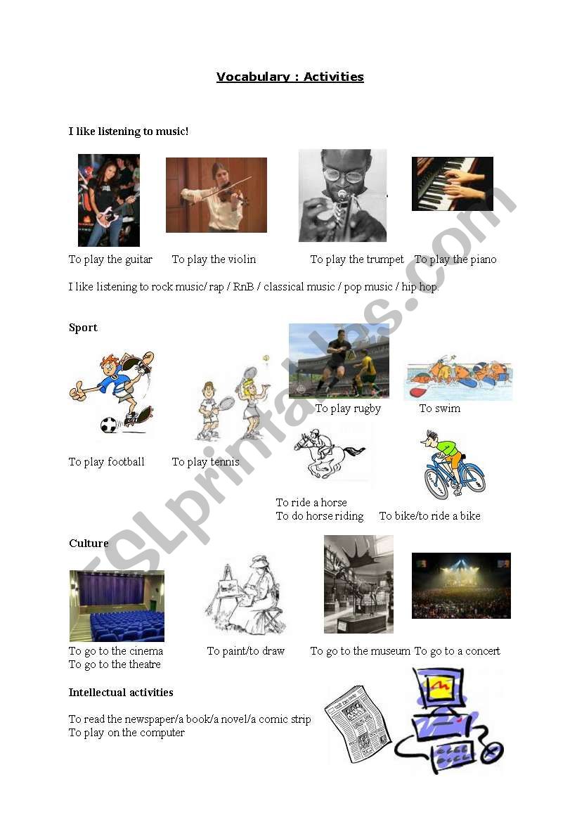 Leisure Activities worksheet