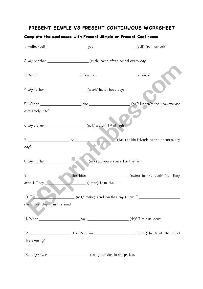 Present Continuous worksheet