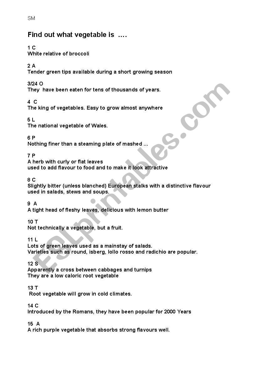 VEGETABLES  worksheet