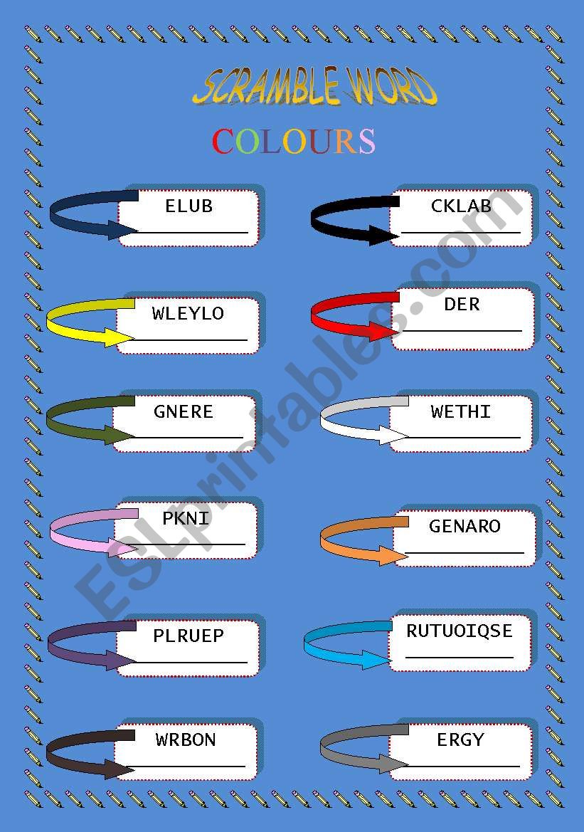 colours scramble worksheet