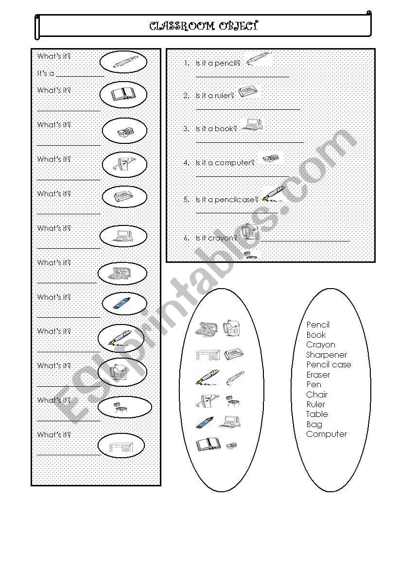 CLASSROOM OBJECTS worksheet