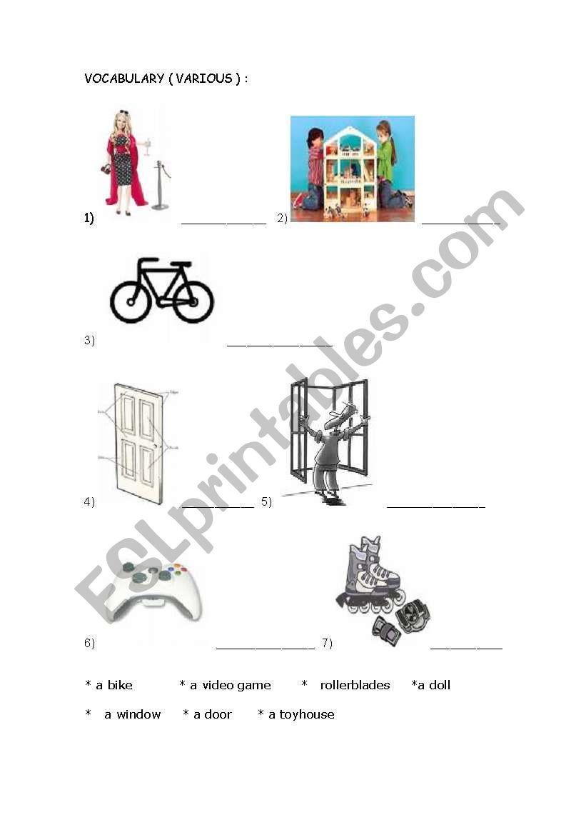 VOCABULARY ( VARIOUS ) worksheet