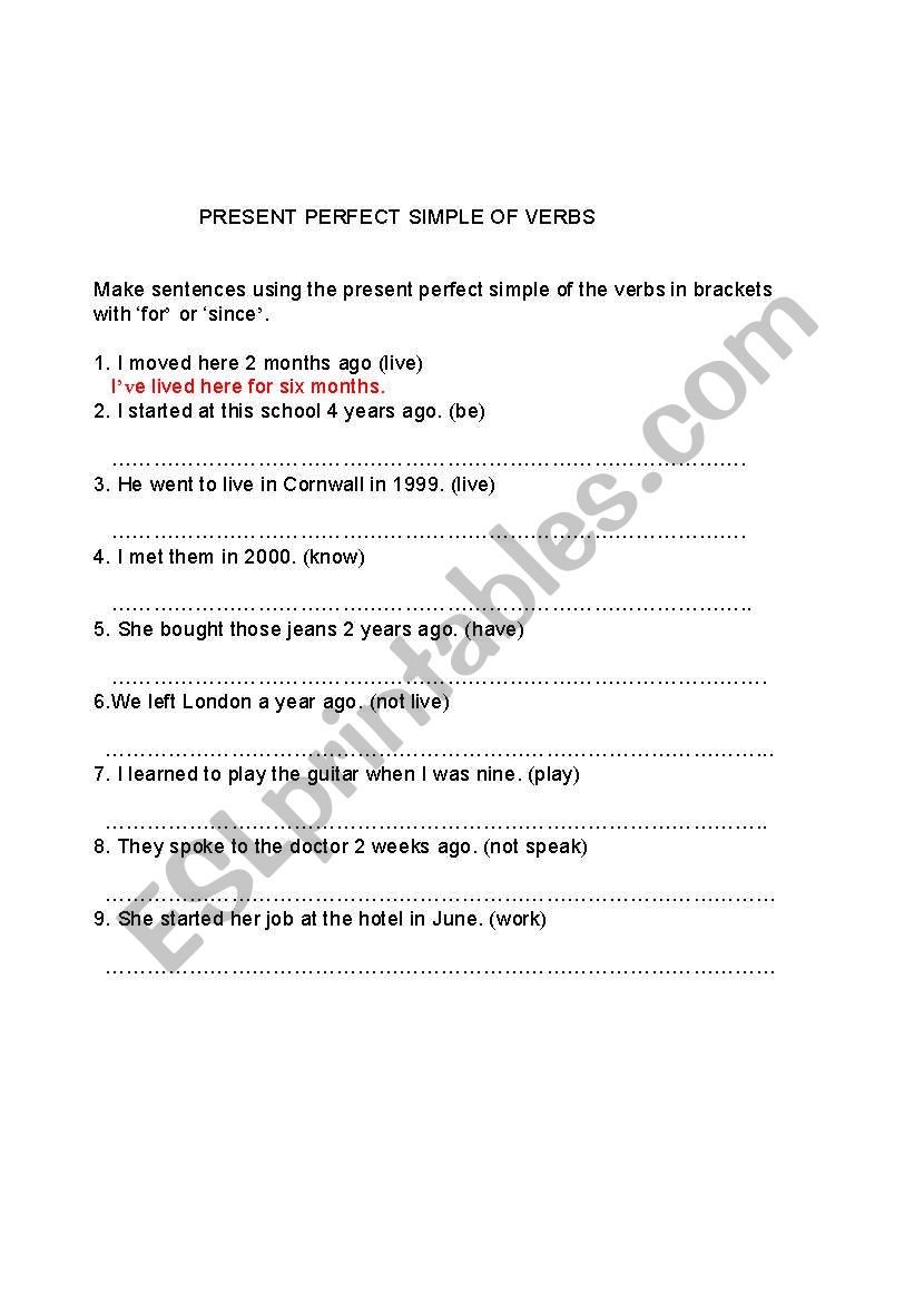 PRESENT PERFECT SIMPLE worksheet
