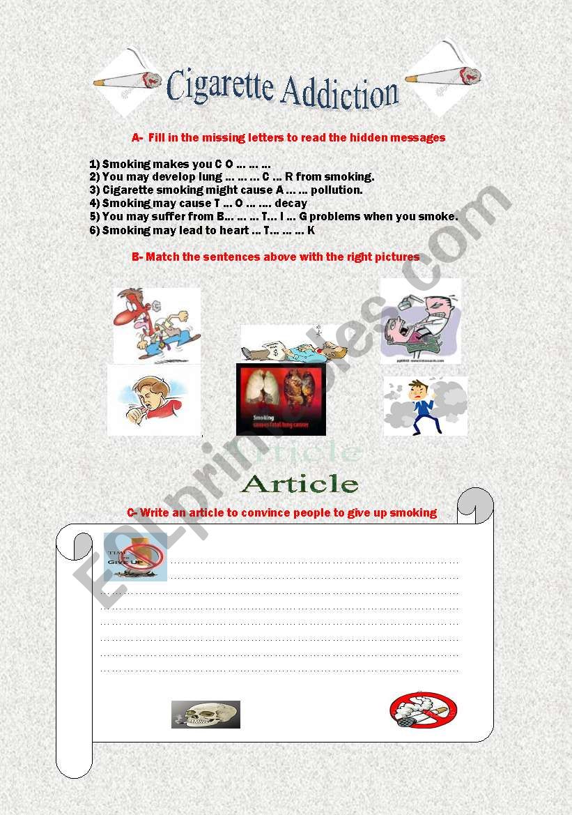 Cigarette addiction worksheet