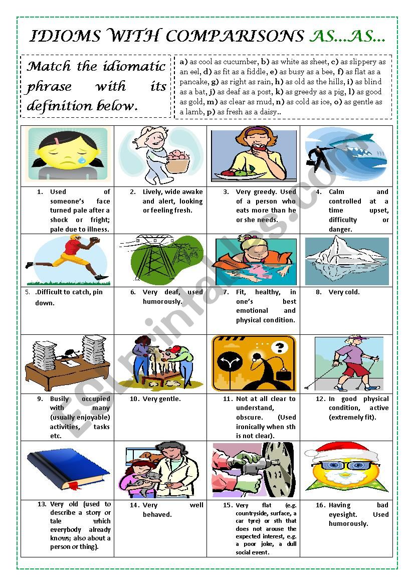 IDIOMS WITH COMPARISONS AS...AS... (+KEY)