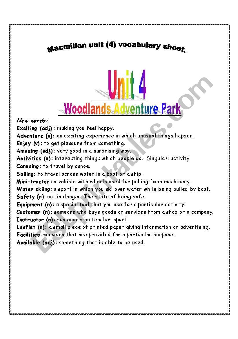 Macmillan unit 4 Primary 5 worksheet