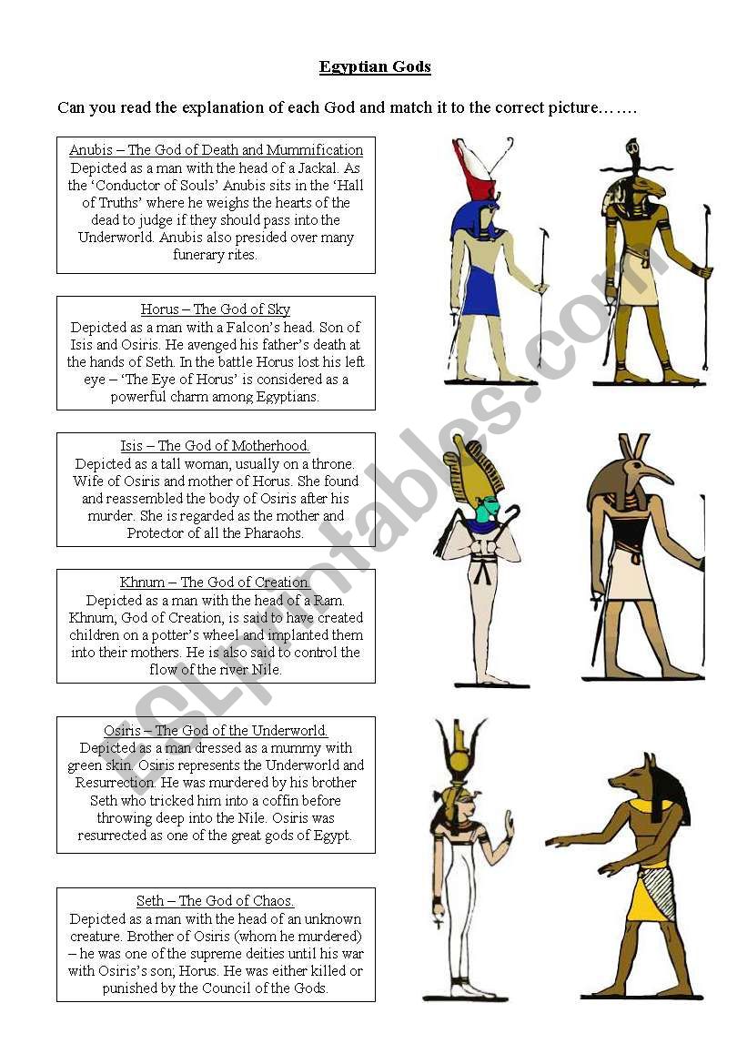 Eygptian Gods worksheet