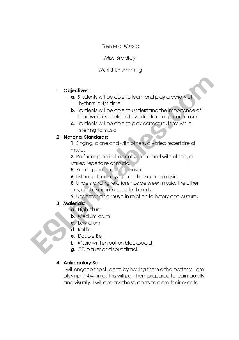 World Drumming Lesson Plan worksheet