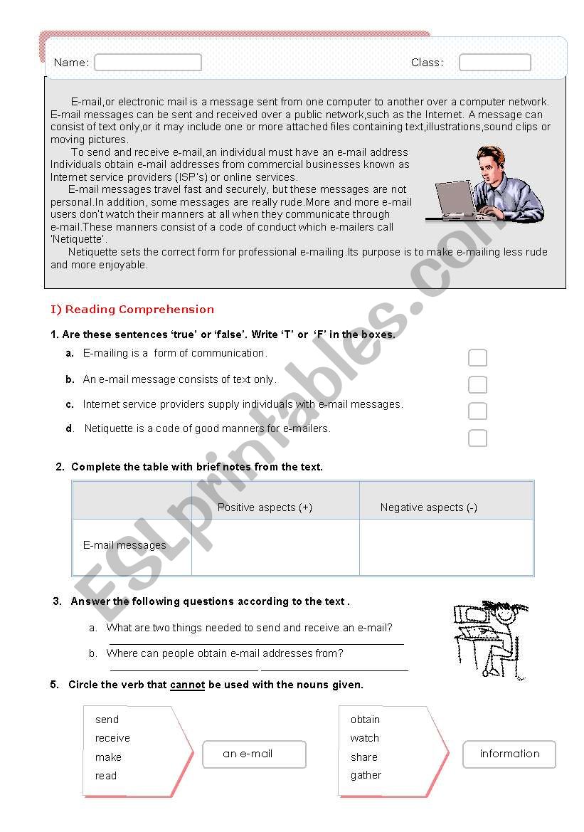 E-mailing worksheet