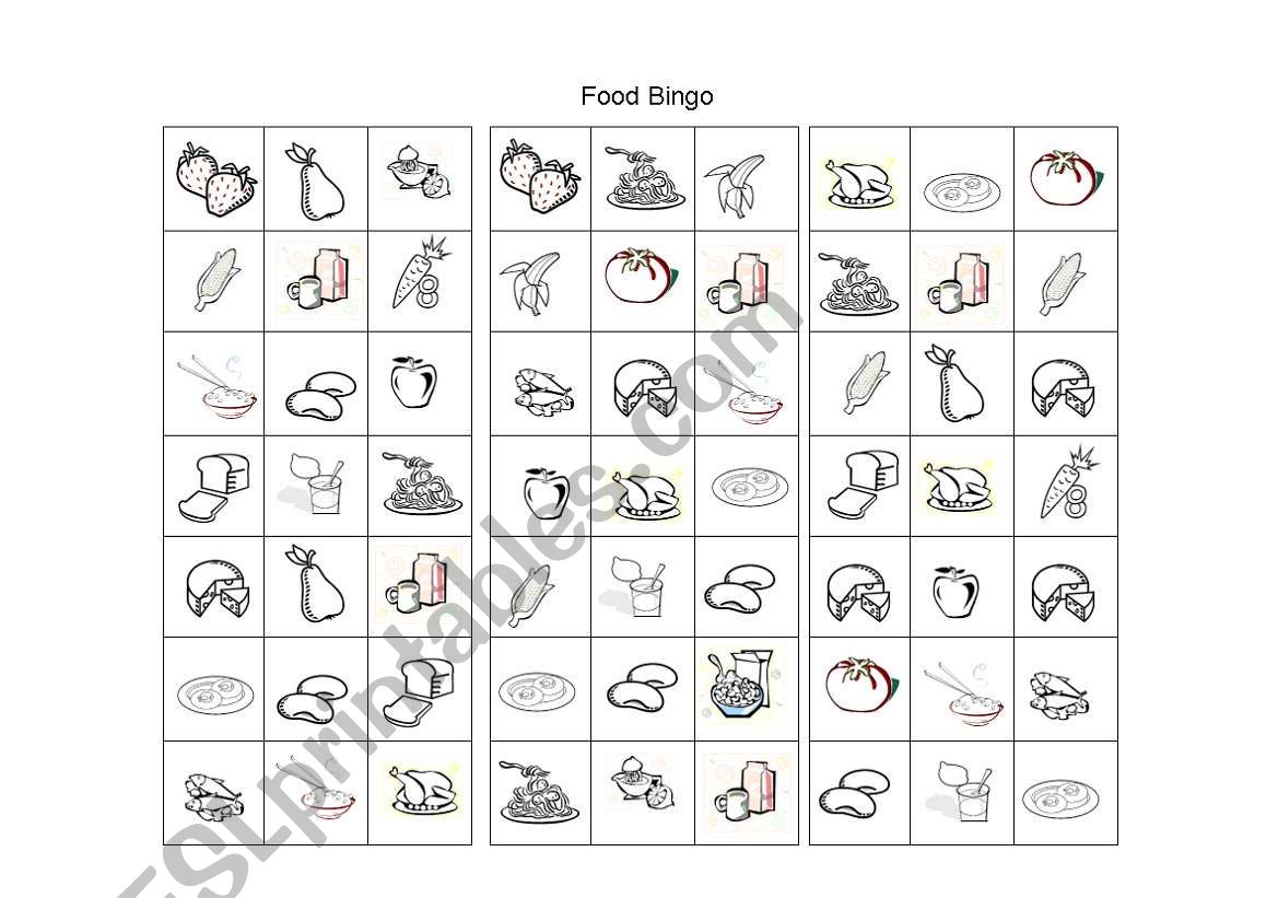 Food bingo worksheet