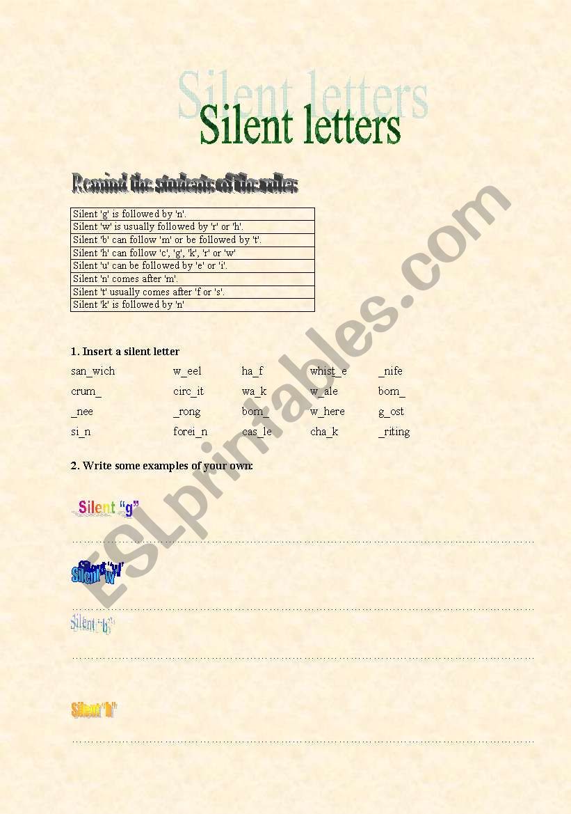 Silent letters worksheet