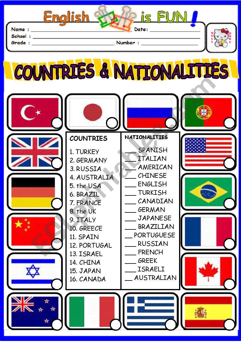 Countries and Nationalities worksheet