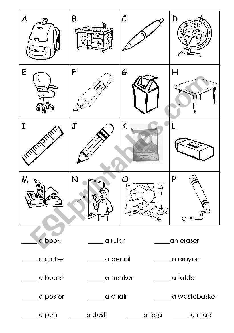 Classroom Items worksheet