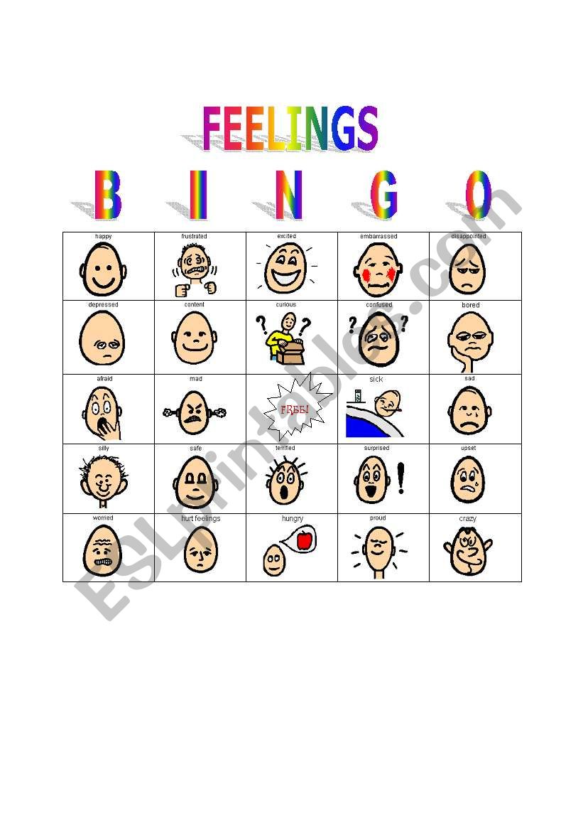Feelings Bingo Game worksheet