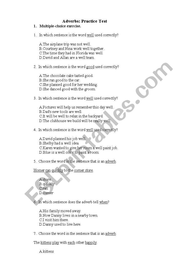 Adverbs worksheet