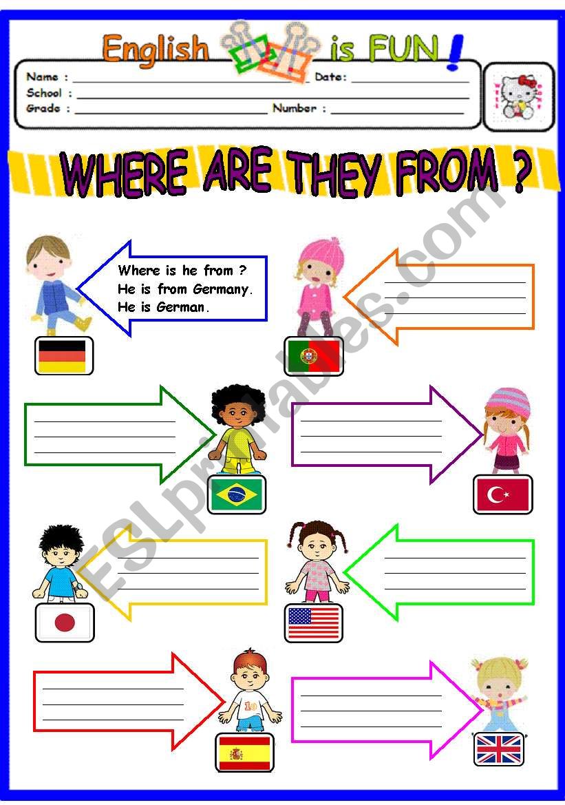 WHERE ARE THEY FROM ? worksheet