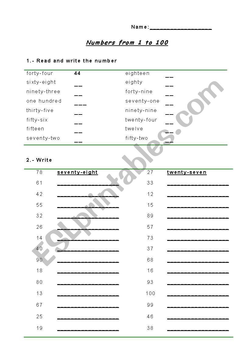 TEST and Practise Numbers from 1 to 100