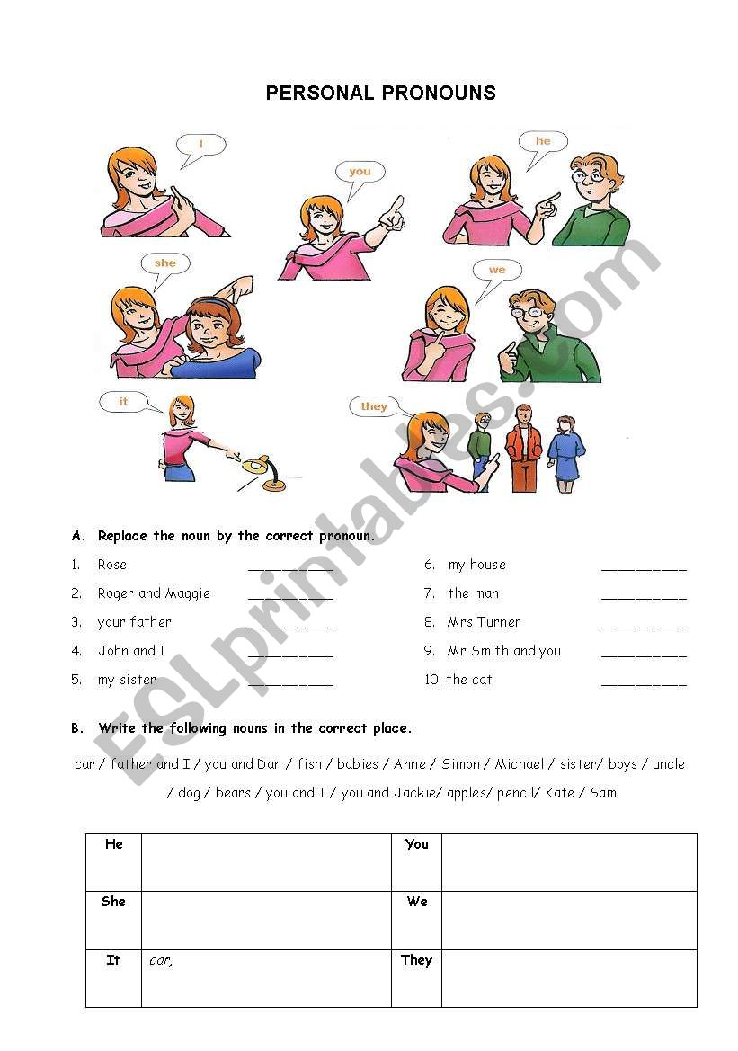 personal pronouns worksheet