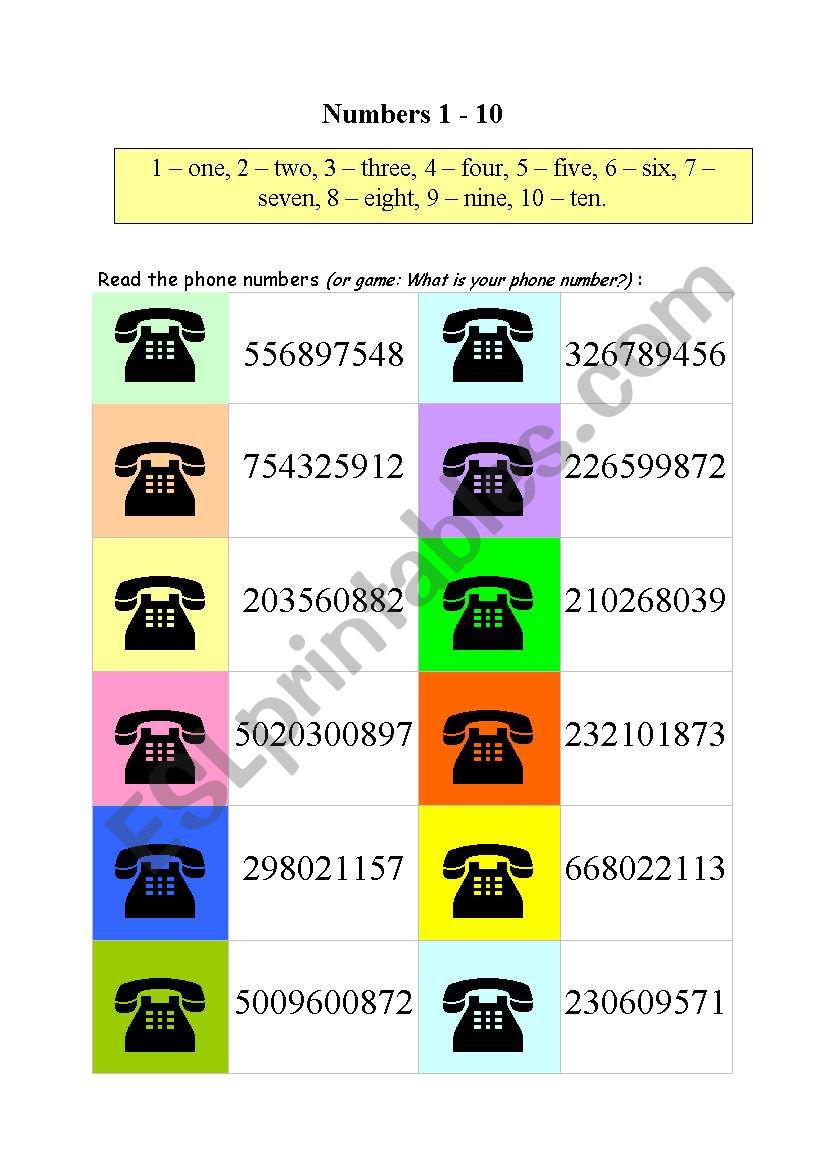 Phone numbers worksheet