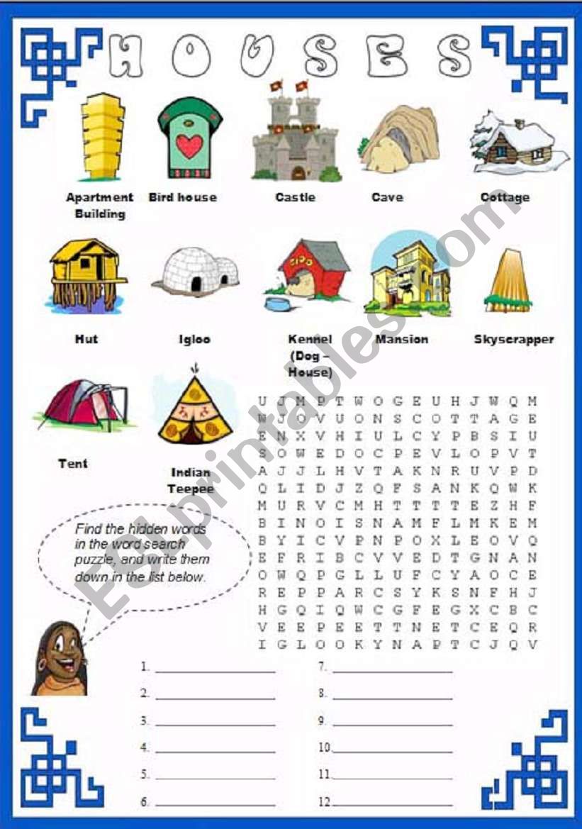 Houses  (Types) worksheet