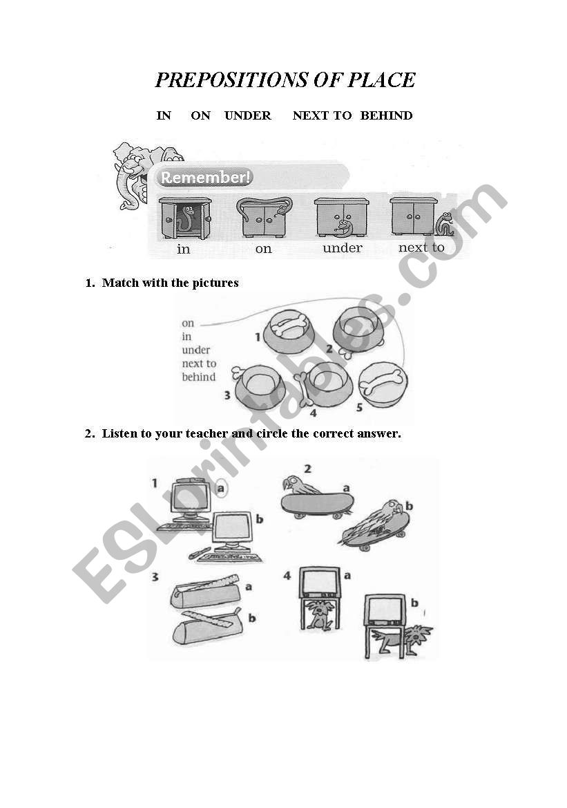 Prepositions of place worksheet