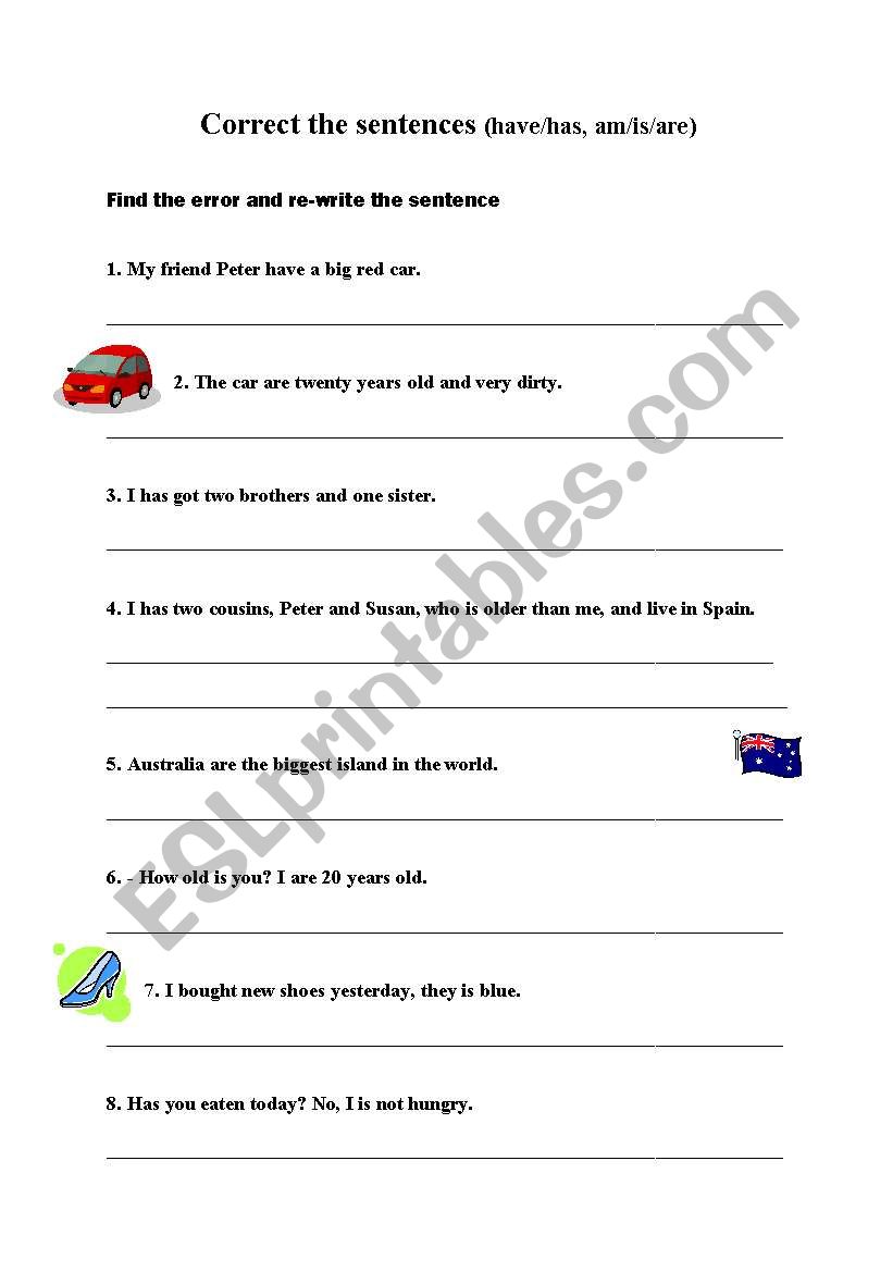 Correct the sentences worksheet