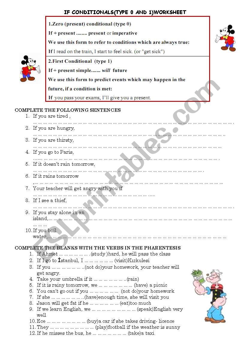If conditionals(type 0 and 1) worksheet
