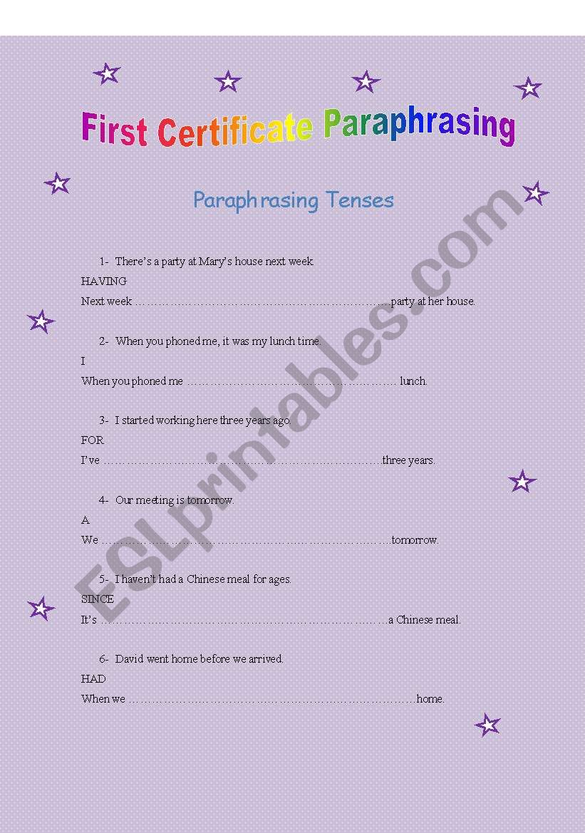 first certificate paraphrasing tenses 1