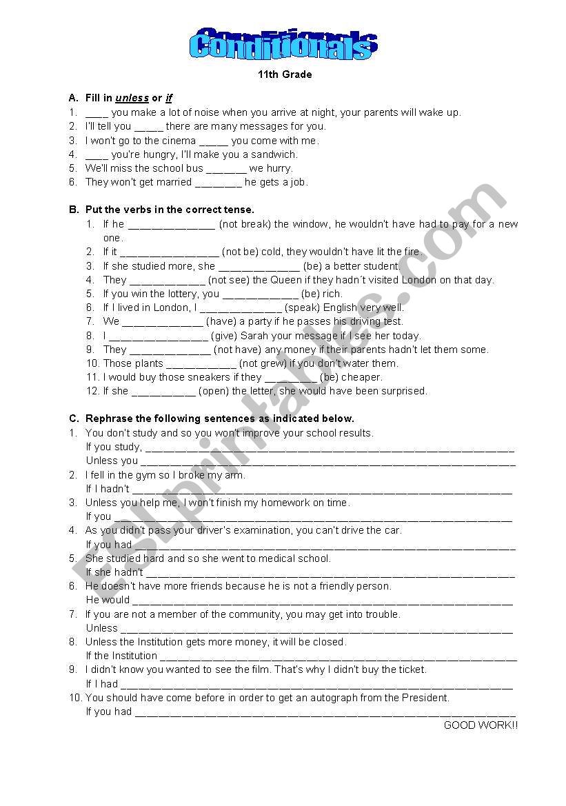 Conditionals (exercises) worksheet