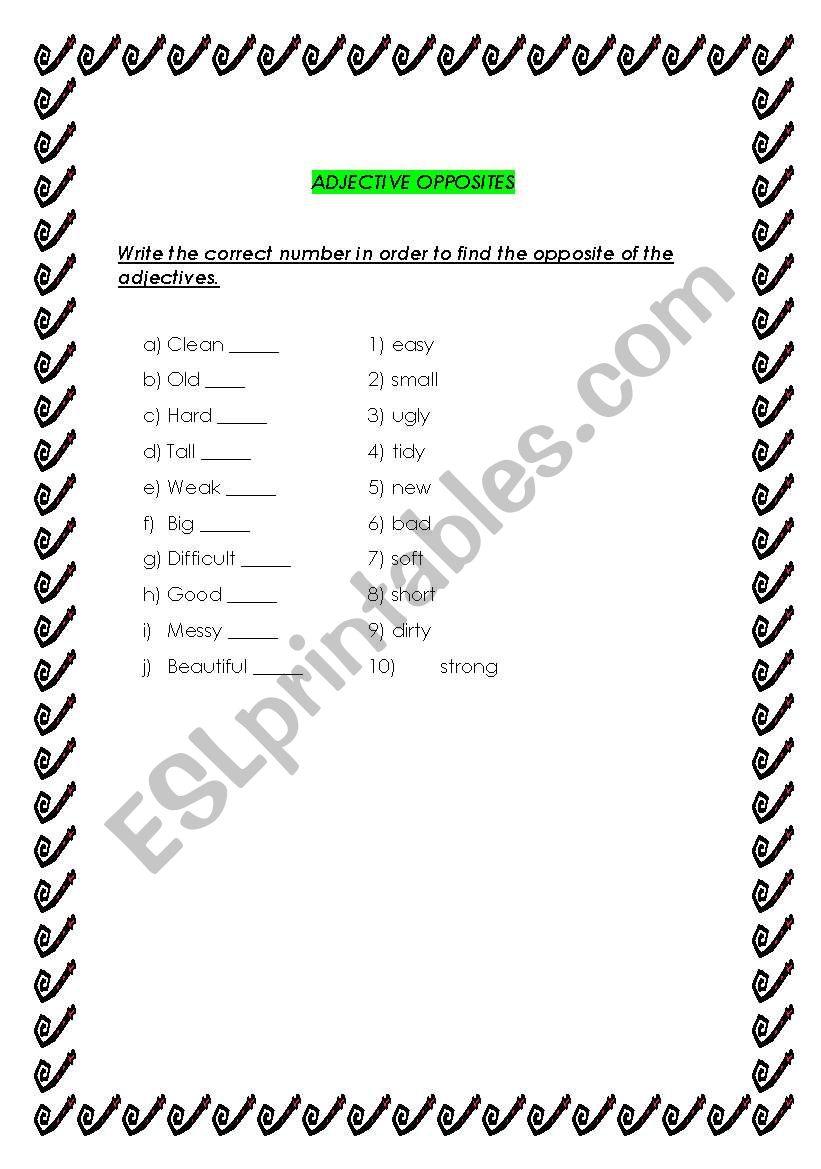 Adjective Opposites worksheet