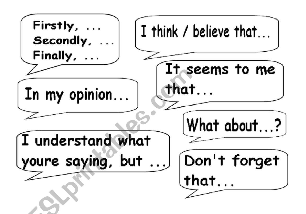 USEFUL EXPRESSIONS FOR DISCUSSIONS AND DEBATES