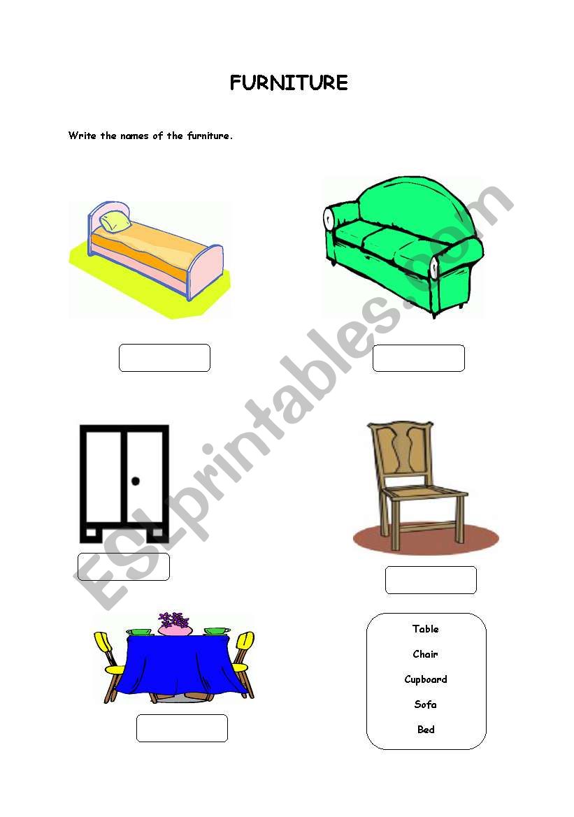 Furniture worksheet