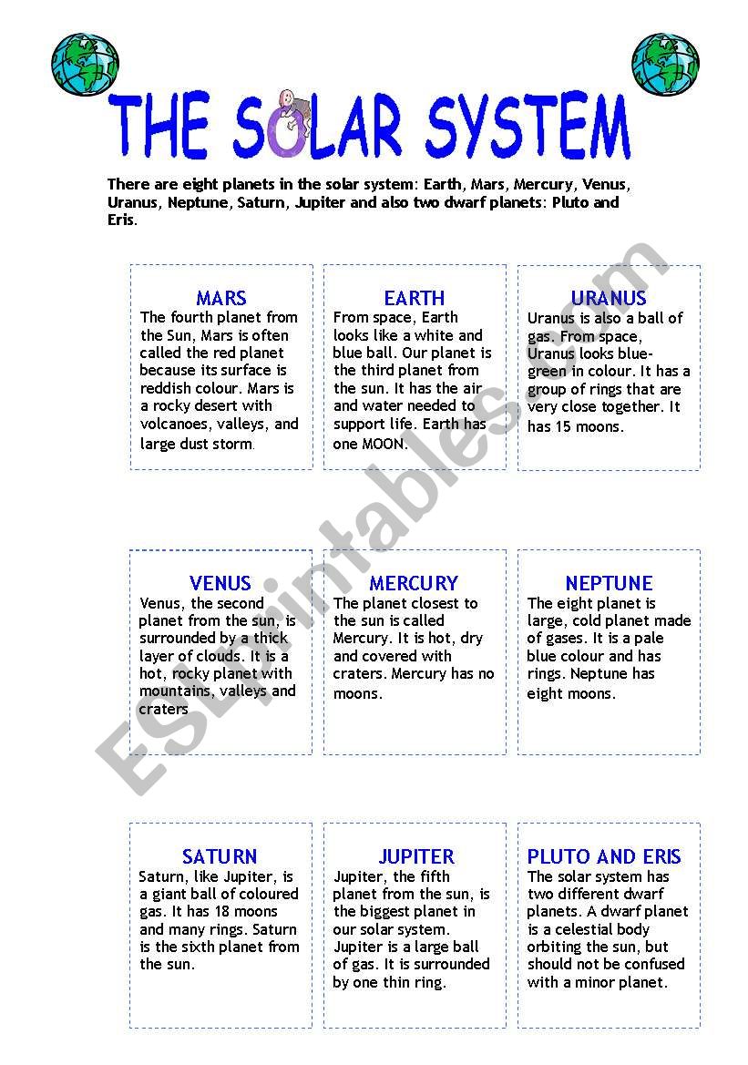 OUR SOLAR SYSTEM worksheet