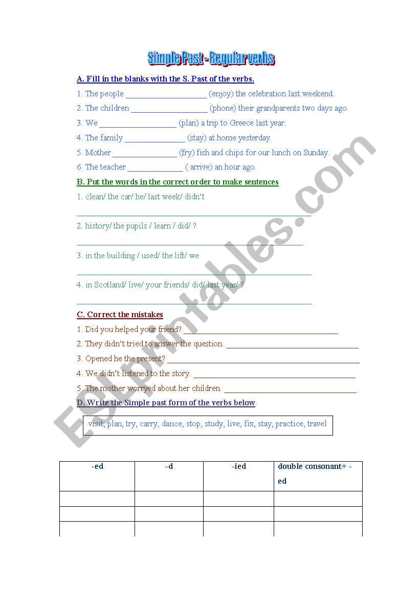 Simple Past -Regular Verbs worksheet