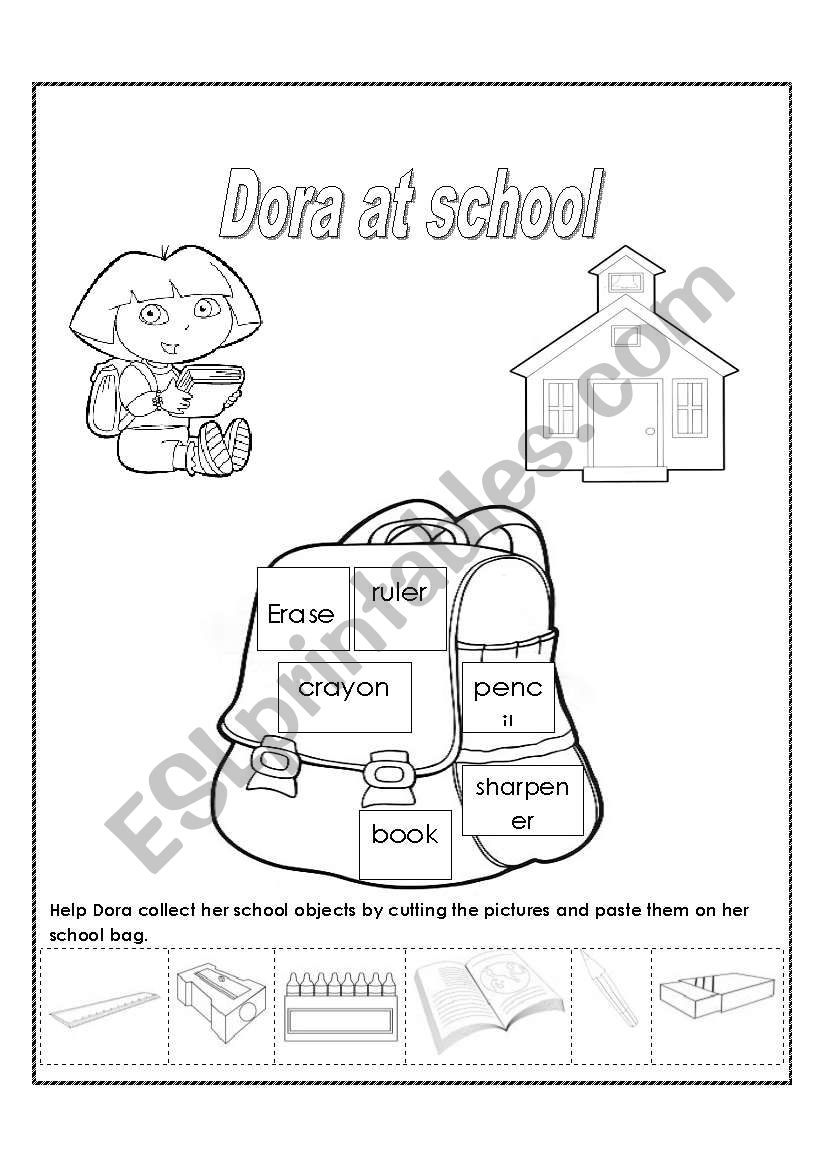 DoraÂ´s bag worksheet