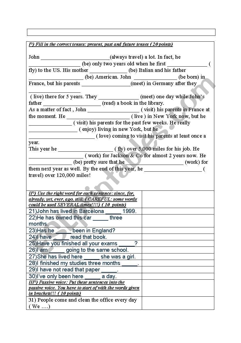 tenses revision worksheet