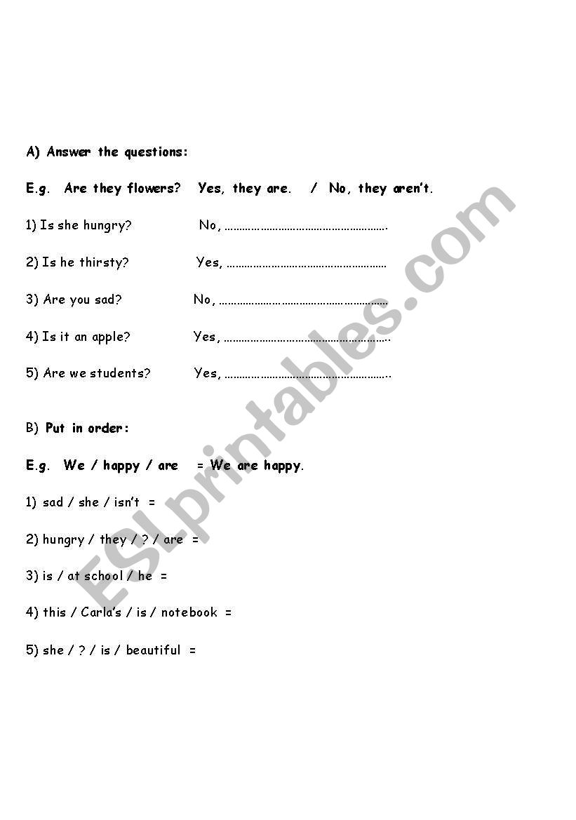 verb to be worksheet