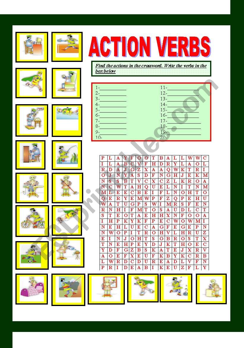 ACTION VERB CROSSWORD(2/3) worksheet