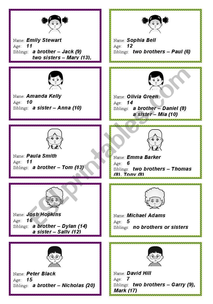Identity cards worksheet