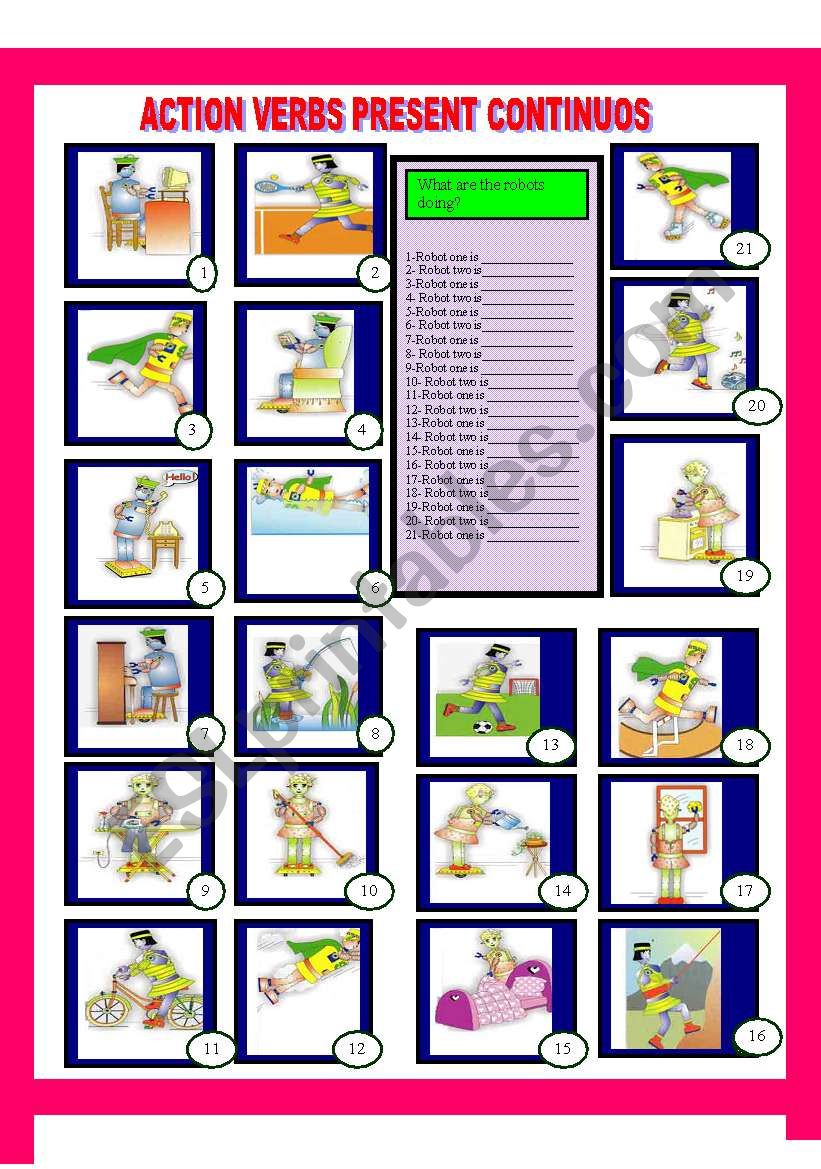 ACTION VERBS PRESENT CONTINUOUS 3 3 ESL Worksheet By Redcoquelicot